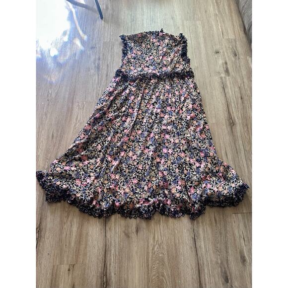 Free People Milania Cotton Midi Dress Black Combo Floral Print Sz L Boho Cottage - Picture 6 of 13